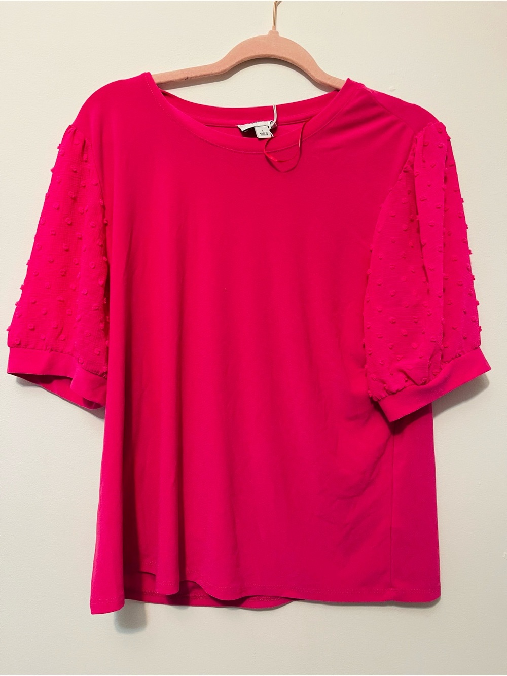 CeCe Hot Pink Puff-Sleeve Short Sleeve Top